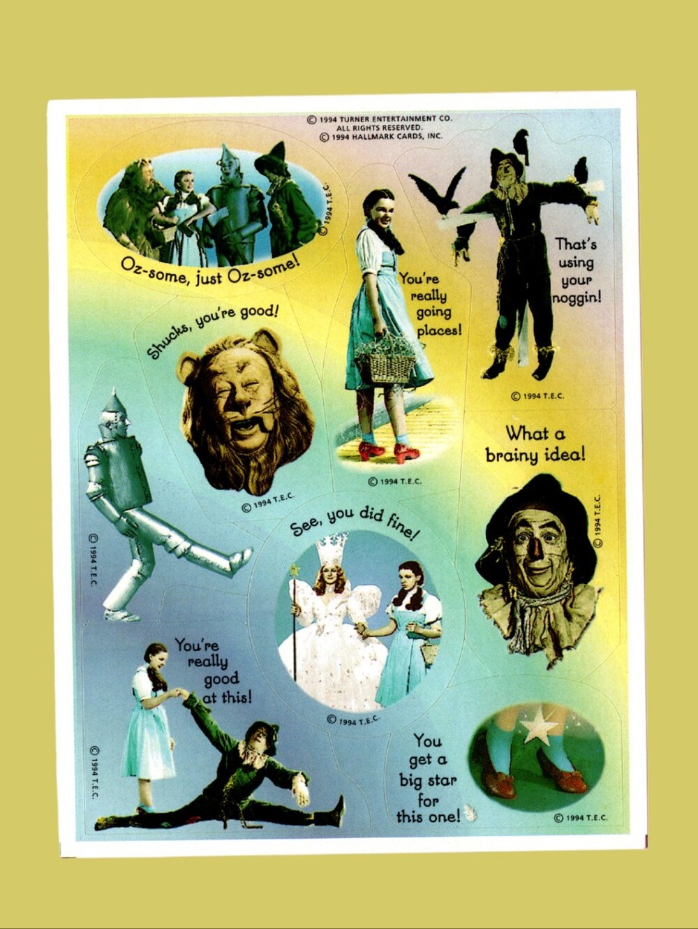 Hallmark Wizard of Oz Vintage 90's Sticker Sheet